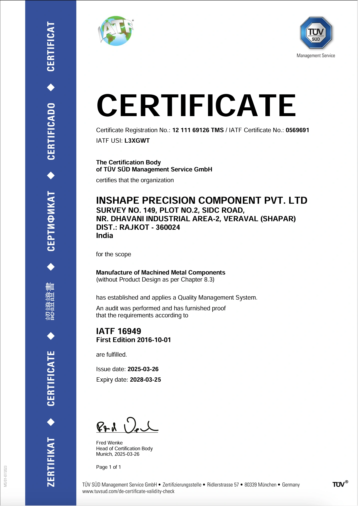 Certificate IATF